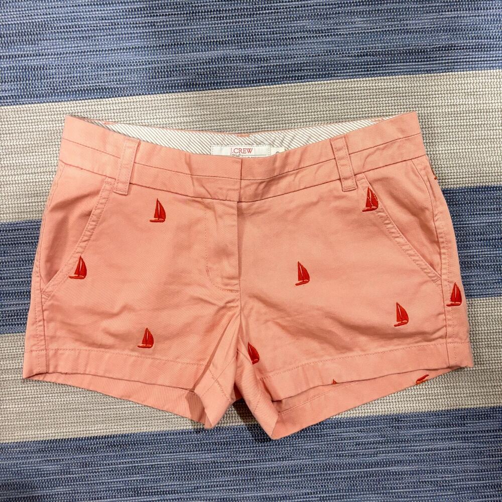 J.Crew‎ Broken-In Chino Shorts Embroidered Sailboats Peach Size 0